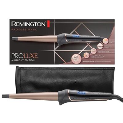 Remington Proluxe Midnight Krultang, grote krullen & natuurlijke golven, kegelvormig 25-38 mm, Optiheat-technologie, Pro+ instelling voor veilige styling, digitaal display, snel opwarmend CI91W1B Remington Proluxe Midnight Krultang, grote krullen & natuurlijke golven, kegelvormig 25-38 mm, Optiheat-technologie, Pro+ instelling voor veilige styling, digitaal display, snel opwarmend CI91W1B