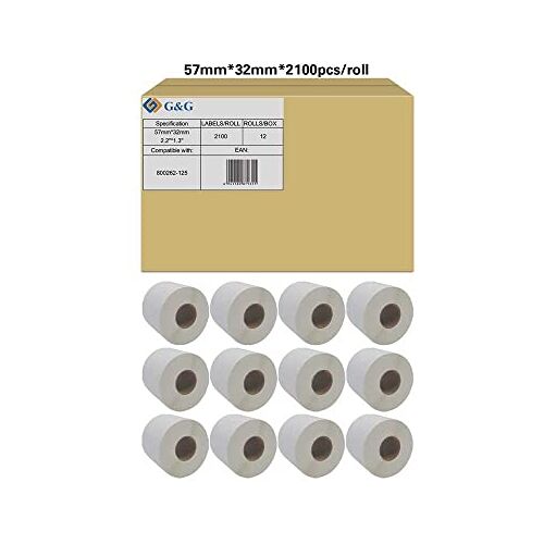 G&G Etiketten compatibel met Zebra 800262-125 (12 x rollen van 2.100 etiketten), totale etiketten: 25.200/57 x 32 mm