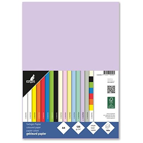 Kangaro Gekleurd papier Pastel Lilla DIN A4-120g/m² FSC mix 100 pack briefpapier knutselpapier DIY