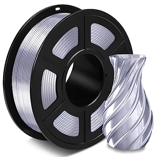 SUNLU Silk PLA Filament 1.75mm, 3D Printer Filament Silk, Silky Shiny Filament PLA for 3D Printers and Pens, 1kg(2.2Lbs)/Spool, Silk Silver