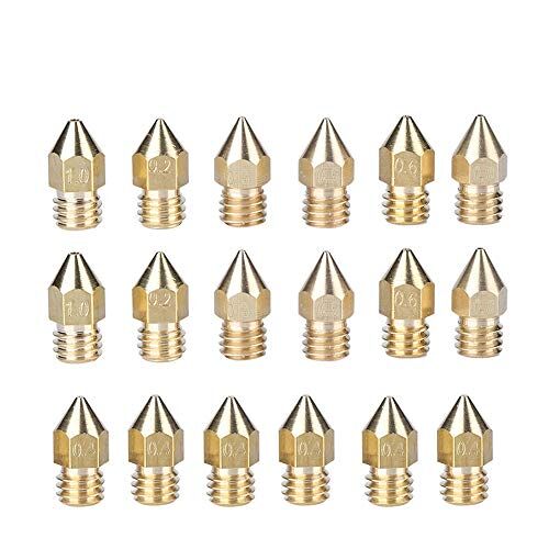 ASHATA 3D Printer Extruder Messing Nozzle Print Heads, 3D Printer Accessoires Extruder Messing Nozzle 2 stks 1/0.2/0.3/0.5/0.6/0.8MM+6 stks 0.4MM, Compatibel met alle 1.75mm ABS/PLA 3D printers