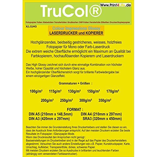 trucol Dubbelzijdig 125 vellen fotopapier Colour Laser DIN A4 170 g/m² dubbelzijdig hoogglans (High Glossy) uniek glanseffect met hoge witheid + gladheid voor kleurenlaserprinter, kleurenkopieerapparaat, laserprinter, kopieerapparaat