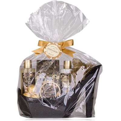 accentra Luxe badset cadeauset in prachtige zwarte glitterpompen, 9-delige luxe beautyset verzorgingsset doucheset voor een ontspannen SPA-ervaring accentra Luxe badset cadeauset in prachtige zwarte glitterpompen, 9-delige luxe beautyset verzorgingsset doucheset voor een ontspannen SPA-ervaring