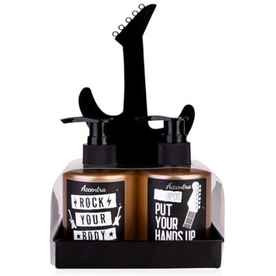 accentra Cadeauset Rockstar op metalen tray voor mannen, 160 ml bad- en douchegel en 160 ml shampoo, sandelhoutgeur, rockend gitaardesign in zwart als cadeau-idee voor verjaardag en Vaderdag accentra Cadeauset Rockstar op metalen tray voor mannen, 160 ml bad- en douchegel en 160 ml shampoo, sandelhoutgeur, rockend gitaardesign in zwart als cadeau-idee voor verjaardag en Vaderdag