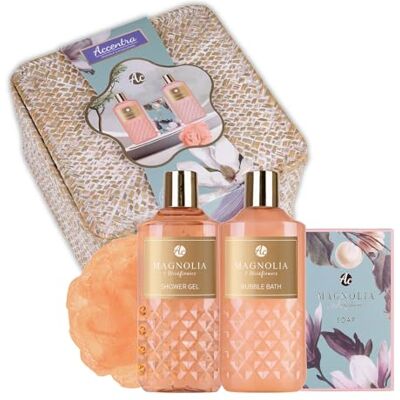 accentra geschenkset voor vrouwen BADRITUALS in een mooie mand, 4-delige badset cadeau met douchegel, bubbelbad, zeep & netspons wellness set voor vrouwen & meisjes Geur: Magnolia & Wildflower accentra geschenkset voor vrouwen BADRITUALS in een mooie mand, 4-delige badset cadeau met douchegel, bubbelbad, zeep & netspons wellness set voor vrouwen & meisjes Geur: Magnolia & Wildflower