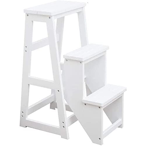 AmNooL Houten ladderkruk, drietraps ladder solide opstapkruk milieubescherming houten ladder kledingwinkel winkel ladderrek trapladder (kleur: wit, maat: 64 cm) gelukkig cadeau