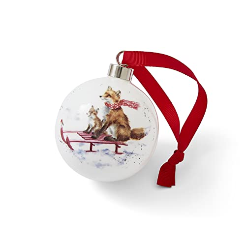 Wrendale Designs Royal Worcester  The Sleigh Ride Keramische Fox Kerstbal