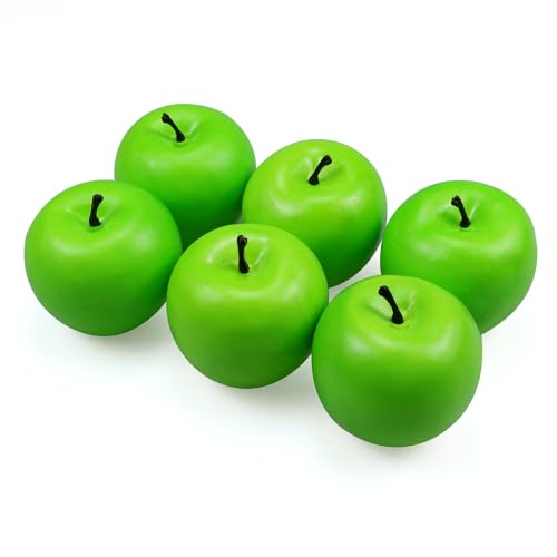 Lorigun Kunstappels Nep Frutis Appels, Simulatie Appels Voor Huisdecoratie Levensechte Normale Maat Appels Nep Appels Voor Kichen Party Kerst Decor (6 stuks Groene Appel)