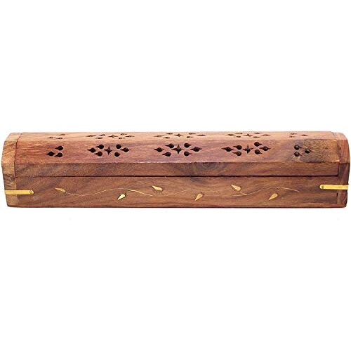 bramble & jones Blad-massief houten wierook Joss Sticks opbergdoos met ingebouwde asvanger en kegelbrander, bruin, 33,8 x 7,2 x 7,2 cm