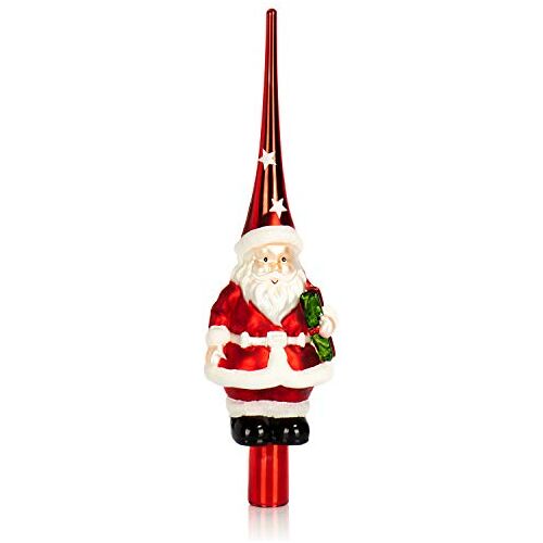 com-four ® Kerstboomtopper glanzend Kerstboomtopper van echt glas voor Kerstmis Kerstboomtopper met de Kerstman (28cm Kerstman Vrolijk Rood)