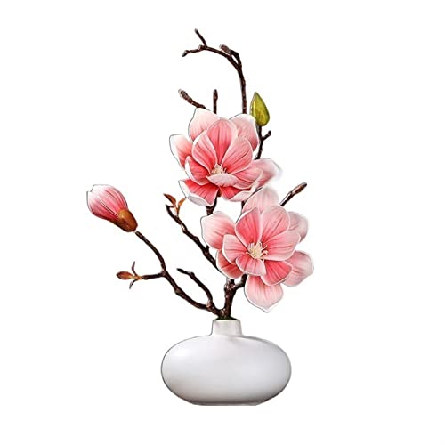 guiling-1986 Kunstbloem Kunstplant Magnolia Miniascape Simulatie Bloemdecoratie Kunstbloem Pak Decoratie Tafeldecoratie Bloem Art Vals bloemboeket (Color : Pink, Size : White vase)