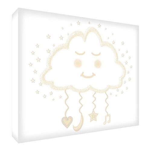 ART Wit houten blok, decoratie voor kinderkamer, slaapwolk, 12,5 x 12,5 cm, beige