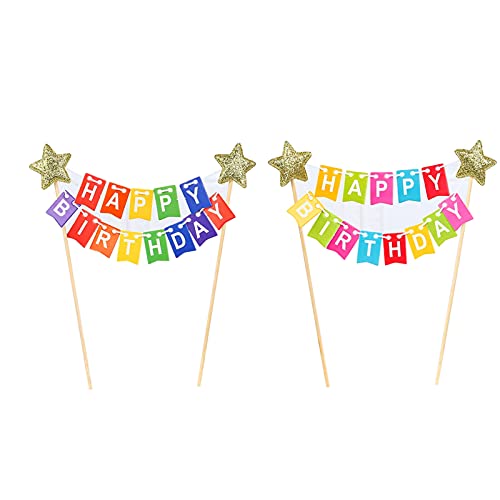 Teegxddy 2 stuks Happy Birthday taartdecoratie, taartdecoratie, verjaardag, meisjes, taarttopper, taartdecoratie, taartdecoratie, taartdecoratie, taartdecoratie, 2 stuks