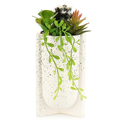 com-four ® kunstplanten in bloempotten bedrieglijk echte sierplanten in keramische potten kunstbloemen voor balkons en kantoren decoratieve plantenpotten (1 stuk maat XL wit)