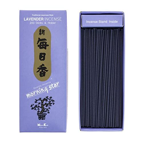 Nippon Kodo Wierookstokjes Morning Star lavendel in Japanse stijl met 200 repen, incl. wierookstokjeshouder