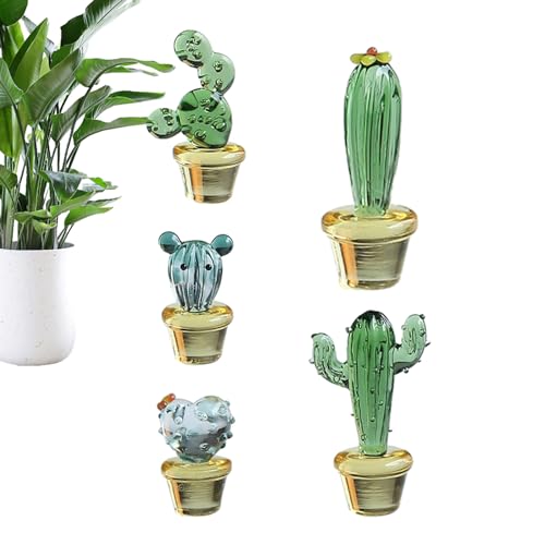 Bexdug Handgeblazen glazen cactus, Mini geblazen glazen cactus Miniatuur Cactusbeeldjes 5 stuks mini handgemaakt met schattige creatieve stevige glazen cactus decor voor thuis, autodashboard,