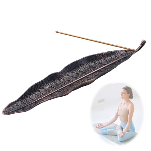 TENG-store 26 cm wierookstokjeshouder, metalen bladeren, asvanger-wierookstokjeshouder, lange wierookbrander voor wooncultuur, yoga, meditatie, kantoor, wierookkegelhouder