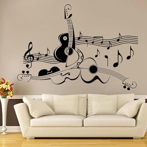 MIXUEXUNLU Muzieknoten Muziek Kamer Gitaar Decor Muur Sticker Abstract Gitaar Bladmuziek Cool Home Woonkamer Decor Vinyl Art Wall sticker