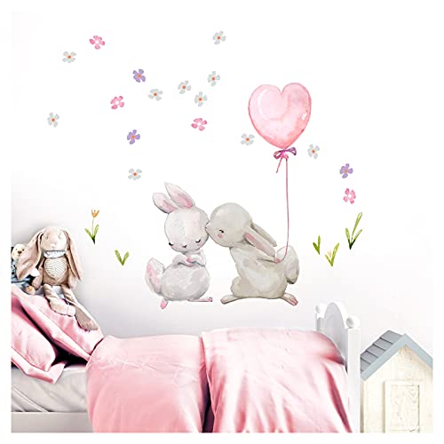 Little Deco Muursticker babykamer muursticker kussen hazen ballon roze decoratie kinderkamer decoratie L 100 x 92 cm (b x h)