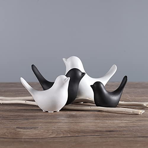 WANGZISHUO Zwart Wit Vogel Sculptuur Keramische Beeldjes Tafel Decor Woondecoratie 4 stks