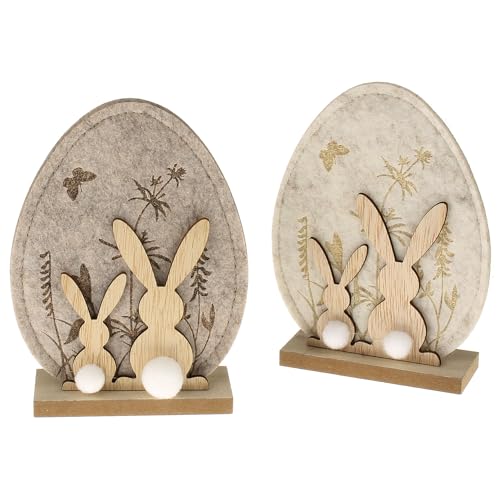 MACOSA HOME MACOSA HN68134_x2 Decoratieve eieren, set van 2 stuks, vilt, hout, bruin, 30 cm, paasei, bloemenpatroon, paasdecoratie, vilten decoratie, tafeldecoratie, paasdecoratie, paashaas