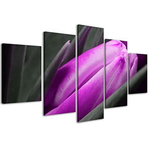 Stampe su Tela Afbeelding op canvas bloemen 010 moderne afbeeldingen in 5 panelen, klaar om op te hangen, 200 x 90 cm