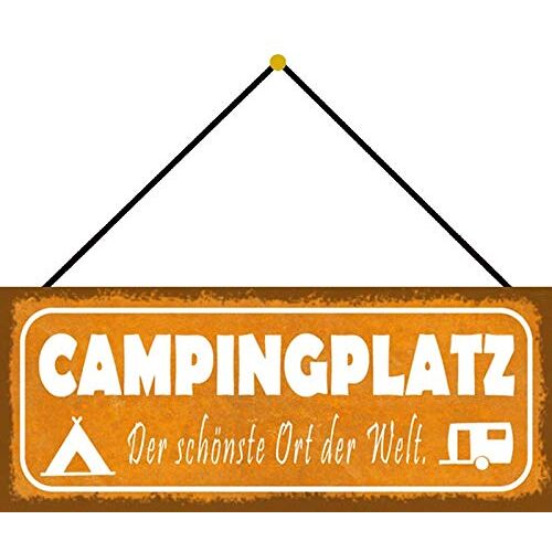 Schatzmix campingplaats mooiste plaats van de wereld metalen bord 27x10 cm met koord metalen bord, blik, meerkleurig