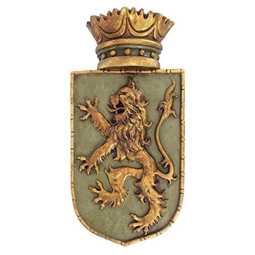 Design Toscano Middeleeuws bord opgerichte leeuw, wandsculptuur