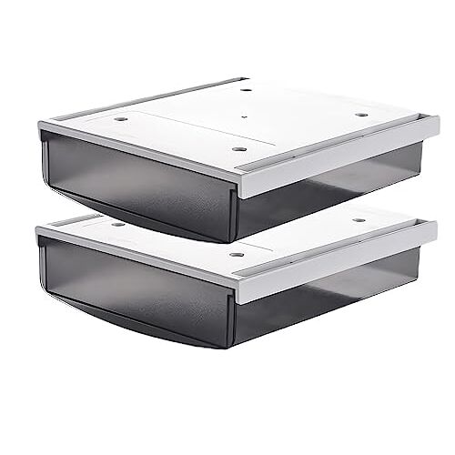 TUKA-i-AKUT 2X 1.7L Onder Bureau Lade 24x21x8cm, Zelfklevende Lade Lade Lade Verborgen Onderbank Opslag Lade, Bureau Organizer Box Gebruiksvoorwerpen Onder Tafel Lade, 2er Frosted Zwart TKD8608