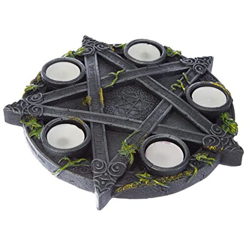 Nemesis Now B2538G6 Wiccan Pentagram Theelichthouder 25,5cm Zwart, Hars