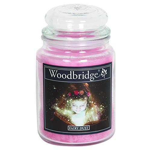 Woodbridge Geurkaars in glas met deksel   Fairy Dust   geurkaars roos   kaarsen lange brandduur (130 h)   grote geurkaars   roze (565 g)