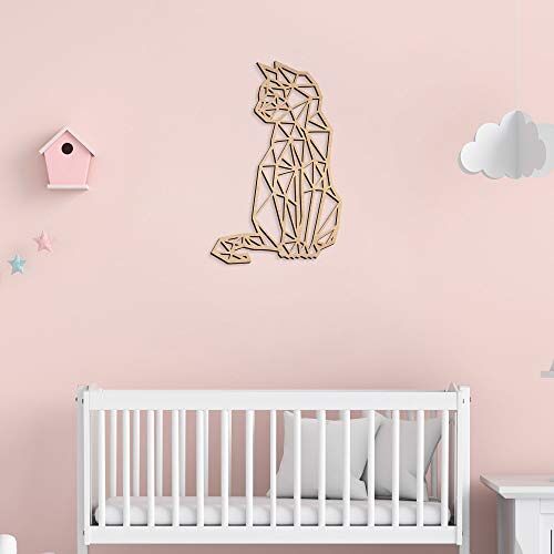 BB Design London Cat Wall Decor Kwekerij Wall Art Houten Animal Wall Decor Dierenversieringen Kwekerij Muur Decor Geometrische Figuur 40cm hoog x 34cm breed (Birch)