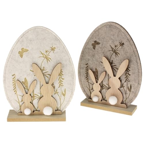 MACOSA HOME MACOSA HN68141_x2 Decoratieve eieren, set van 2 stuks, vilt, hout, bruin, 21 cm, paasei, bloemenpatroon, paasdecoratie, vilten decoratie, tafeldecoratie, paasdecoratie, paashaas