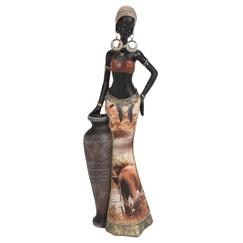 gernie Vintage Afrikaans Standbeeld, Levensechte Hars Afrikaanse Sculptuur Exotische Tribale Dame Afrikaans Kunstwerk voor Woondecoratie, Afrikaanse Beeldjes, voor Woonkamer Vrouwen