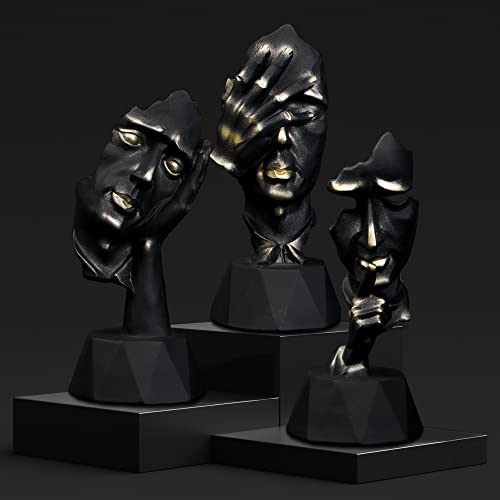 Perfekto24 Sculpturen, decoratief en modern, sculpturen in zwart, denker sculptuur, stilte is goud sculptuur, Niets zien, niets horen, niets zeggen-figuren, sculpturenset, set van 3 stuks