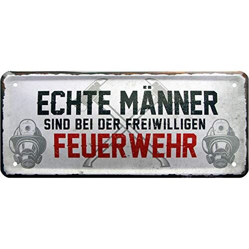 Blechschild 28 cm x 12 cm Echte mannen zijn bij de vrijwillige brandweer 28 x 12 cm decoratief metalen bord 1468