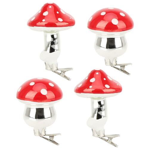 com-four ® 4x Decoratieve Paddenstoelen voor de Kerstboom Kerstboomdecoratie in Paddenstoelvorm Glimmende Paddenstoelen met Bevestigingsclip (4x paddenstoel met clip)