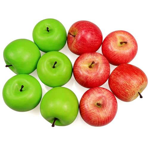 Lorigun 10 stks kunstmatige appels nep frutis appels,simulatie appels voor woondecoratie levensechte normale grootte appels nep appels voor kichen party chirstmas decor(5 stks rode appel+5 stks groene appel)