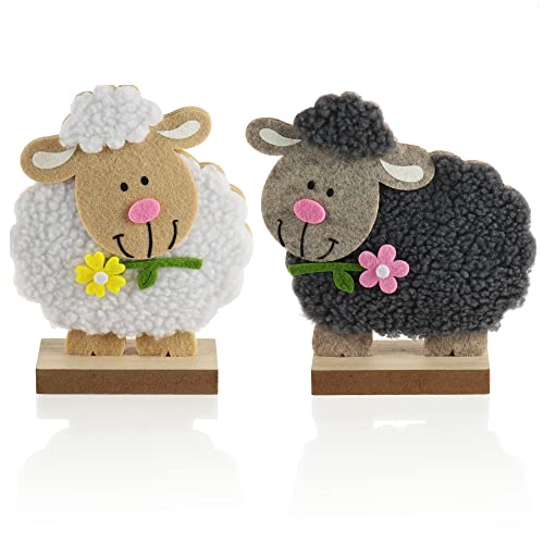 com-four ® 2x decoratieve staanders voor Pasen Heel schattig schaapje Paasdecoratie om te zetten Paasdecoratie gemaakt van hout, vilt en wol (2 stuks lam zwart + wit)