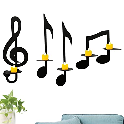 Gusengo 4 stuks muziekkaarsenhouder decoraties ijzeren kandelaar, zwarte muziek, elegante muziek, wanddecoratie voor woonkamer, boerderij, bruiloft, veranda