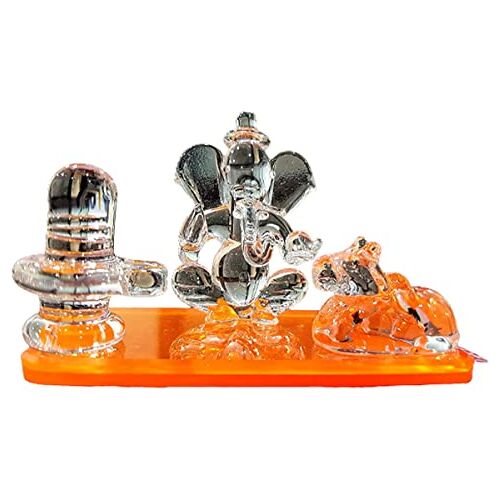 ESPLANADE Glass Ganesh Ji met Shivling en Nandi   Ganpati Murti Idol beeldbeeldhouwkunst 2,5" inch ideaal voor auto-dashboard