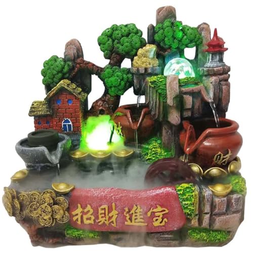 KGRGHIXV Waterval Fontein Desktop Fontein Rotstuin Stromende Water Fontein Ornamenten Chinese Stijl Stromend Water Brengt Rijkdom Woonkamer Decoraties voor Thuiskantoor