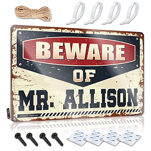 PITFS Grappige keuken tinnen borden Pas op voor Mr. Allison tinnen bord garage decor voor mannen vintage grappig tinnen bord (maat: 30 x 40 cm)