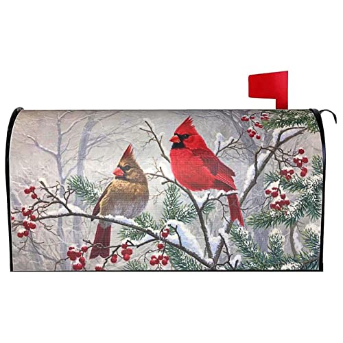 A/A Winter Kardinalen Vogels Mailbox Cover, Kerst Magnetische Mailbox Cover Hulst Berry Takken Post Brief Box Cover, Waterdichte Mailbox Wraps voor Tuin Decoraties, 18 * 21 inch