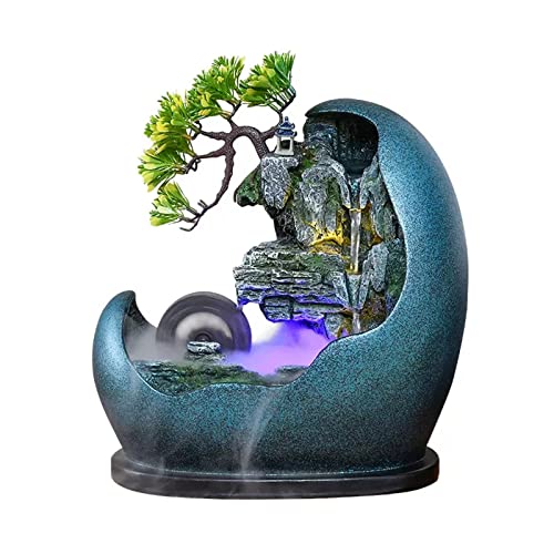 GUHPZA Kleine fontein Kunstmatige bonsai Desktopfontein Indoor Watervalfontein Decoratieve Feng Shui Desktopfontein met automatische pomp Indoorfontein (Kleur: Blauw) (Blauw)