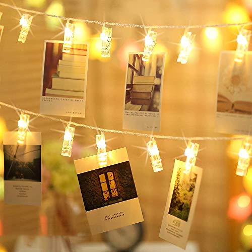 B-right fotoclips lichtketting batterij 20 leds lichtketting warm wit, lichtketting werkt op batterijen, lichtketting wasknijpers Wanddecoratie om op te hangen schilderij foto's in kerst