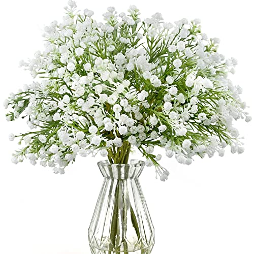 twirush Gypsophila Baby Adem Kunstbloemen Boeket, Gypsophila Kunstbloemen Plastic Kunstmatige Gypsophila Bloemen voor Woondecoratie Bruiloft Feest Kantoor Decoratie (Wit (2# Wit)