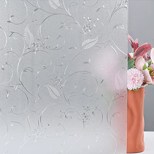 FEOMOS Bloemen matte raamfolie decoratieve raamfolie statische melkglasfolie voor ramen zelfklevend 60cm x 200cm