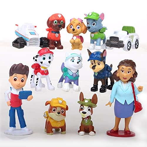 Ruikdly Paw Patrol Taartdecoratie, 12 stuks, Paw Patrol figuren, taartfiguren, Paw Patrol muffin, verjaardag, taartfiguren voor meisjes en jongens, Happy Birthday Cake Topper