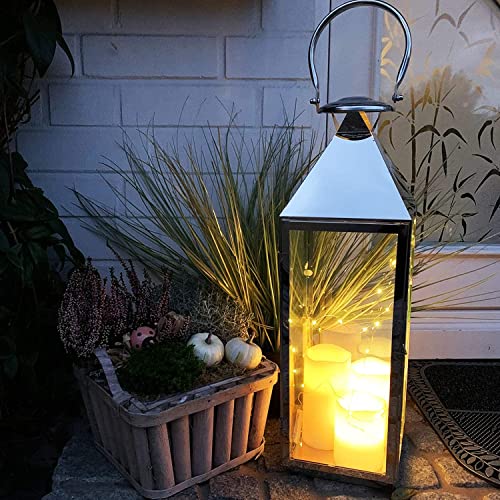 Mojawo XXL luxe tuinlantaarn van roestvrij staal windlicht lantaarn glas H54 cm zilver